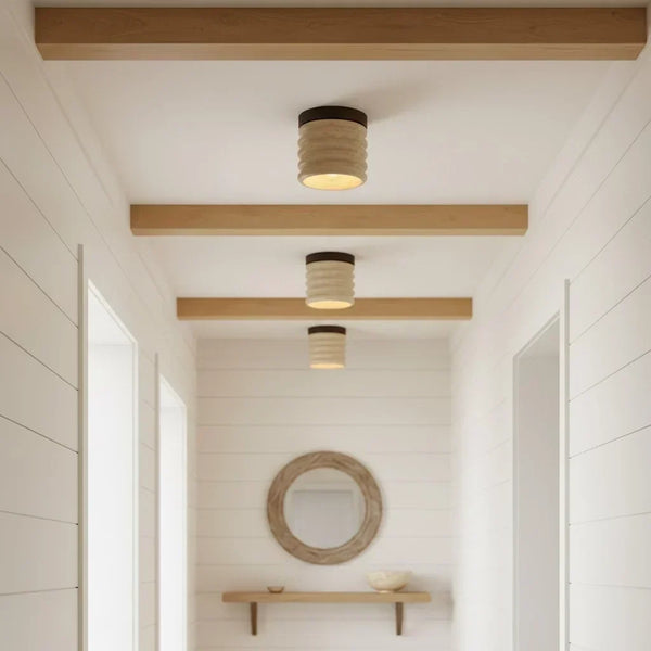 modern beige travertine wood flush mount ceiling light
