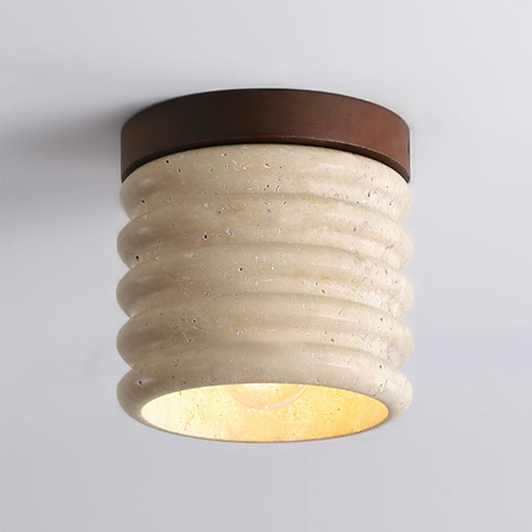 modern beige travertine wood flush mount ceiling light