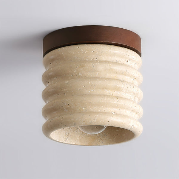 modern beige travertine wood flush mount ceiling light