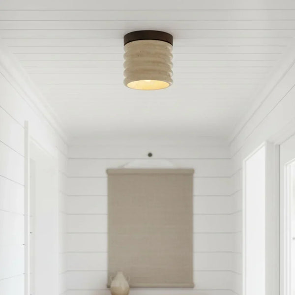 modern beige travertine wood flush mount ceiling light