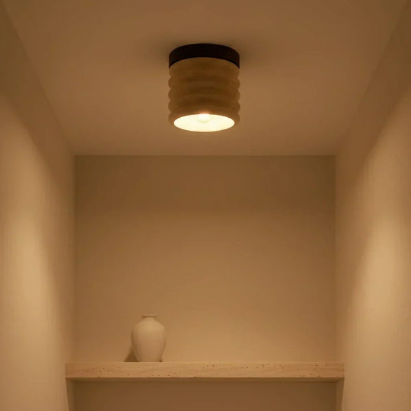 modern beige travertine wood flush mount ceiling light