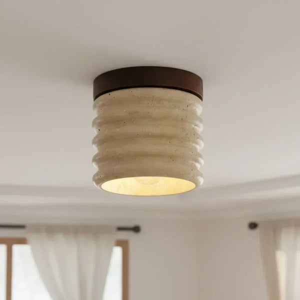 modern beige travertine wood flush mount ceiling light