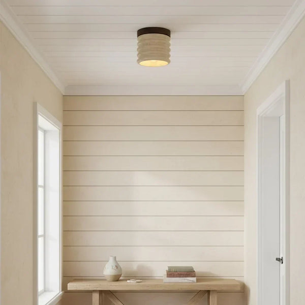 modern beige travertine wood flush mount ceiling light