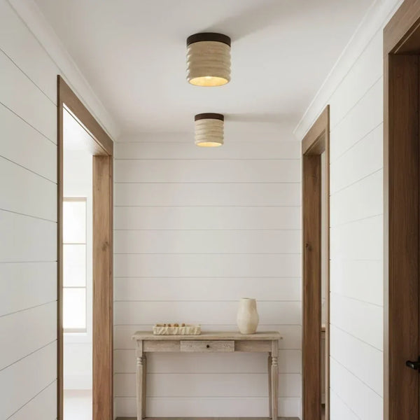 modern beige travertine wood flush mount ceiling light