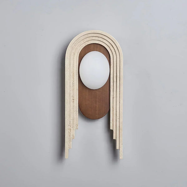 modern beige travertine wood glass wall light