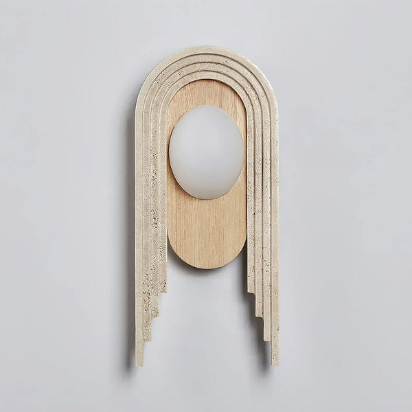 modern beige travertine wood glass wall light