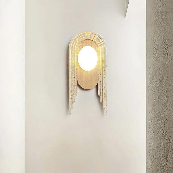 modern beige travertine wood glass wall light