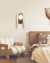 modern beige travertine wood glass wall light