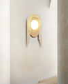 modern beige travertine wood glass wall light