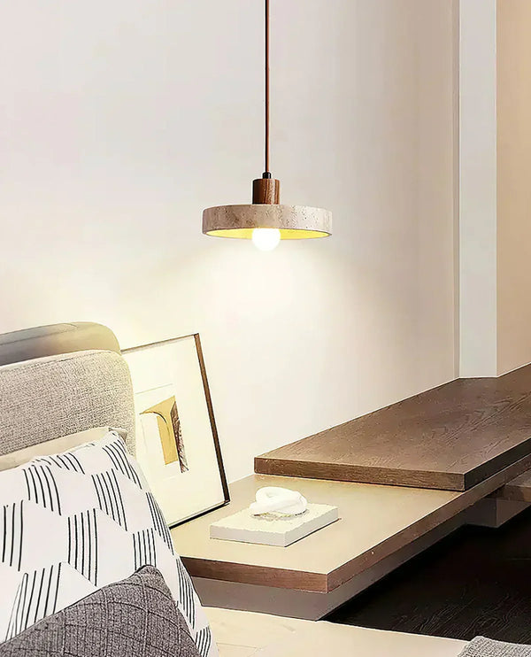 modern beige travertine wood globe pendant light