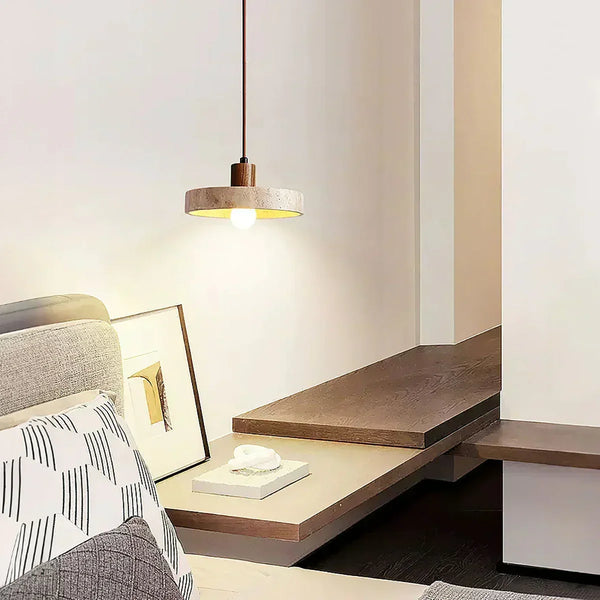 modern beige travertine wood globe pendant light