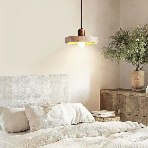 modern beige travertine wood globe pendant light