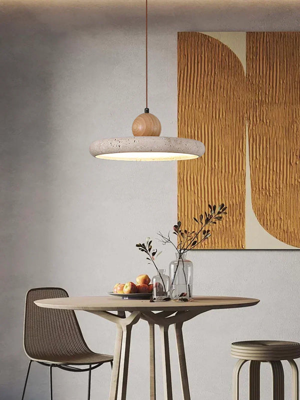 modern beige travertine wood pendant lamp 2