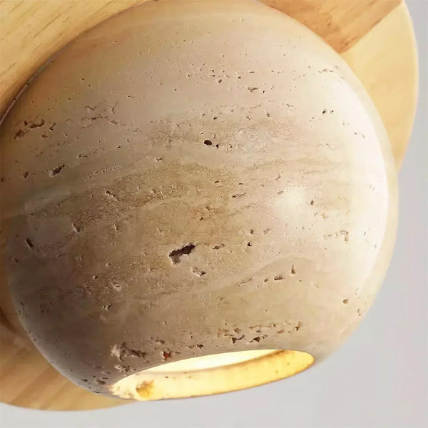modern beige travertine wood planet pendant light