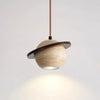 modern beige travertine wood planet pendant light