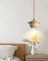 modern beige travertine wood planet pendant light