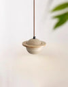 modern beige travertine wood planet pendant light