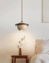 modern beige travertine wood planet pendant light