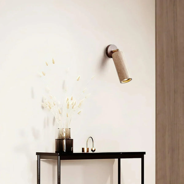 modern beige travertine wood wall sconce
