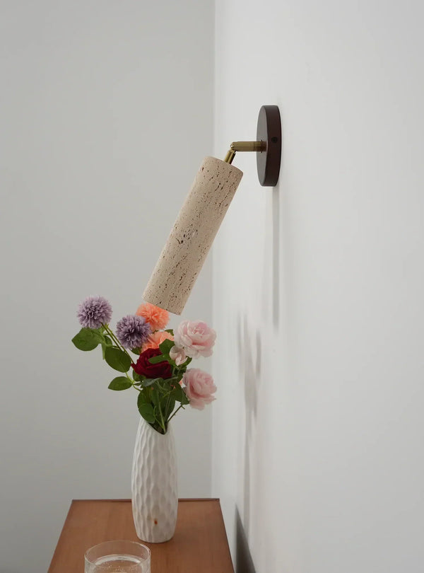 modern beige travertine wood wall sconce