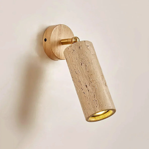 modern beige travertine wood wall sconce