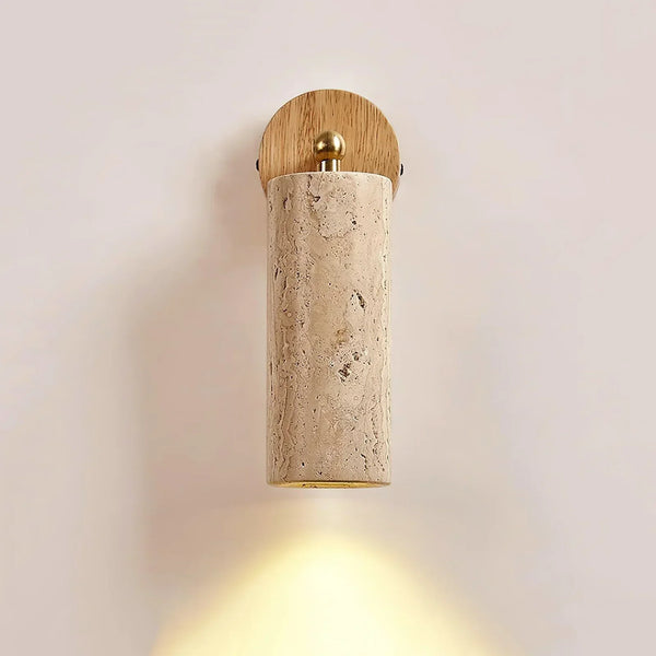 modern beige travertine wood wall sconce