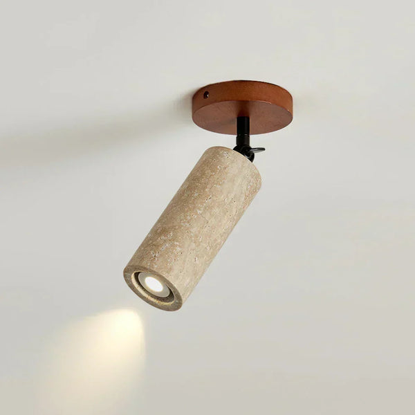 modern beige travertine wood wall sconce