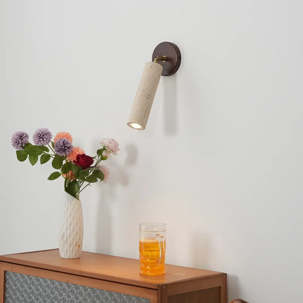 modern beige travertine wood wall sconce