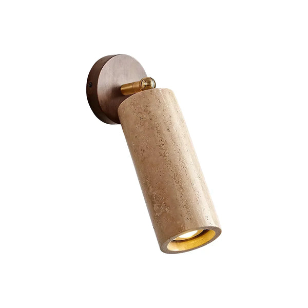 modern beige travertine wood wall sconce