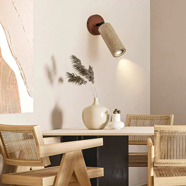 modern beige travertine wood wall sconce