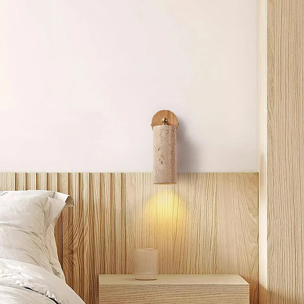 modern beige travertine wood wall sconce