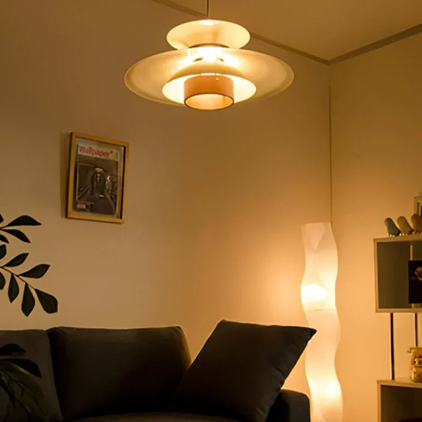 modern beige walnut multilayer metal pendant light