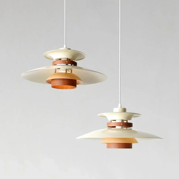 modern beige walnut multilayer metal pendant light