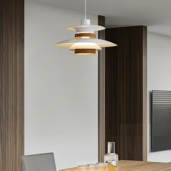 modern beige walnut multilayer metal pendant light