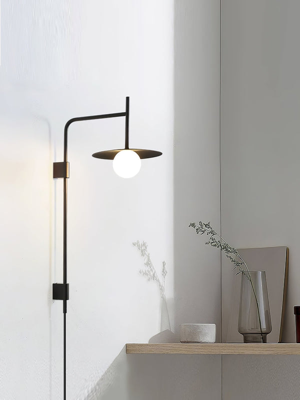modern black iron glass swing arm wall lamp
