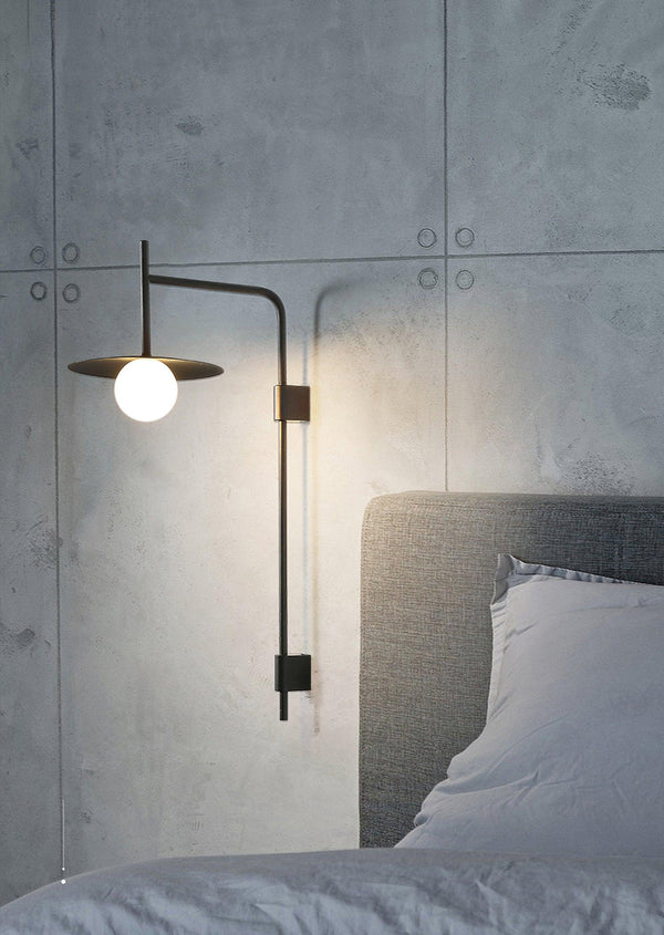 modern black iron glass swing arm wall lamp