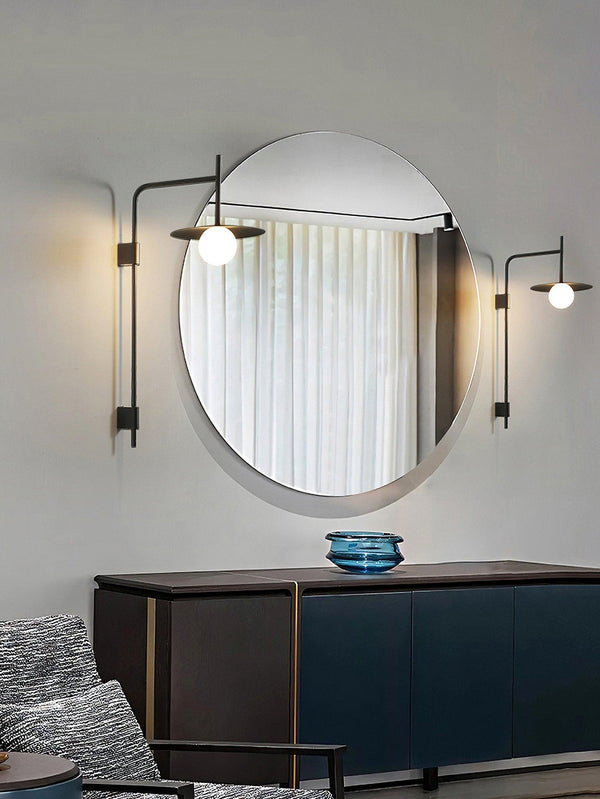 modern black iron glass swing arm wall lamp