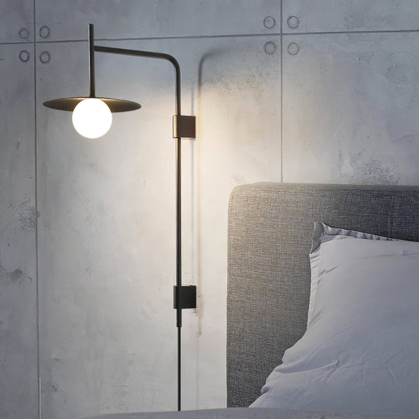 modern black iron glass swing arm wall lamp