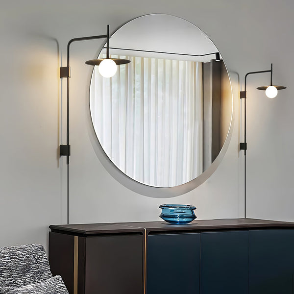 modern black iron glass swing arm wall lamp