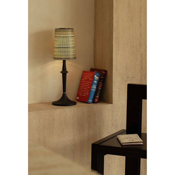 modern black iron wood glass rechargeable table lamp