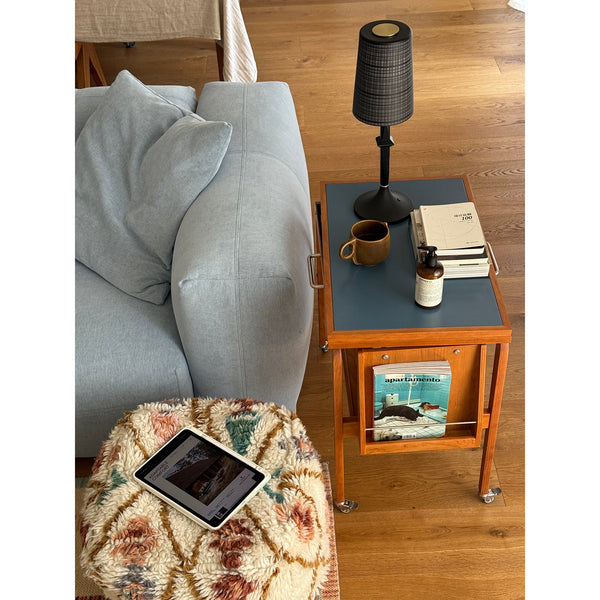 modern black iron wood glass rechargeable table lamp