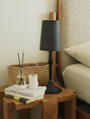 modern black iron wood glass rechargeable table lamp