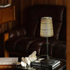 modern black iron wood glass rechargeable table lamp