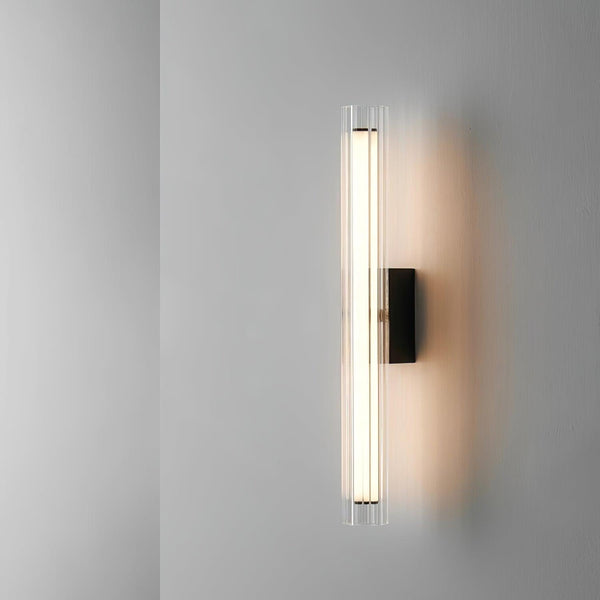 modern black metal clear textured glass tube wall lamp