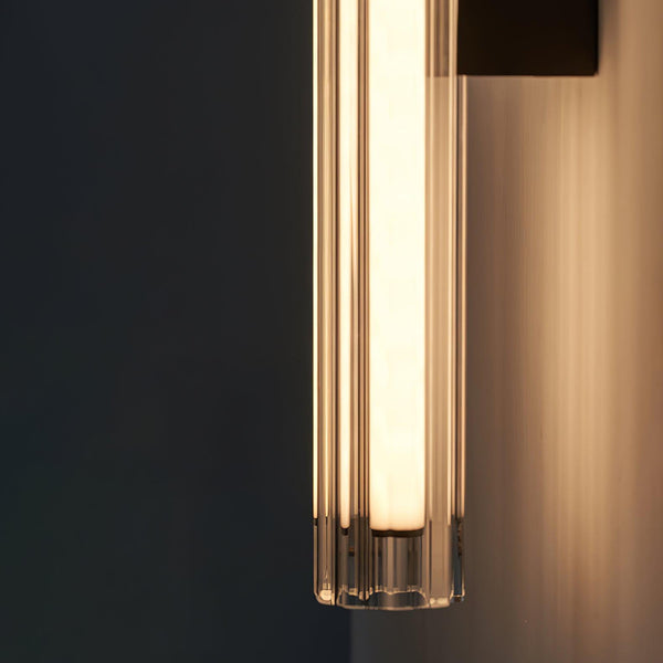 modern black metal clear textured glass tube wall lamp