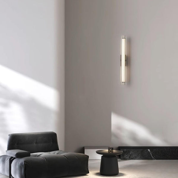 modern black metal clear textured glass tube wall lamp