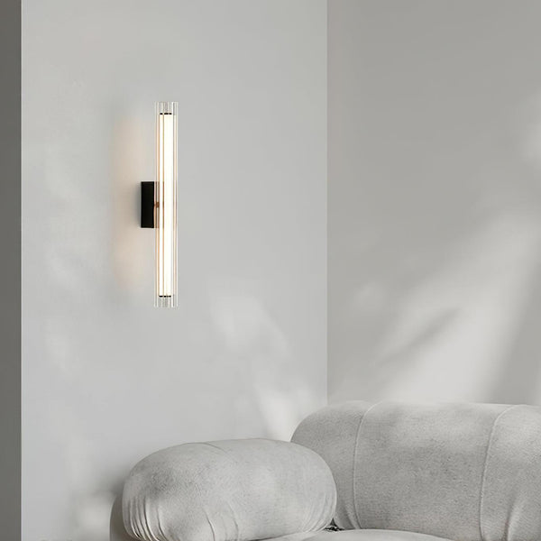 modern black metal clear textured glass tube wall lamp