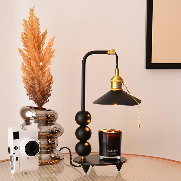 modern black metal leather table lamp gold tone