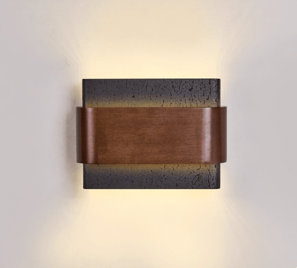 modern black travertine walnut led wall sconce