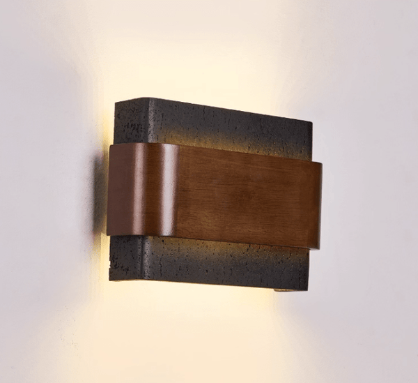 modern black travertine walnut led wall sconce